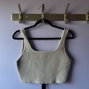 NWT House of Harlow 1960 Beige Ribbed Crop Top Size L